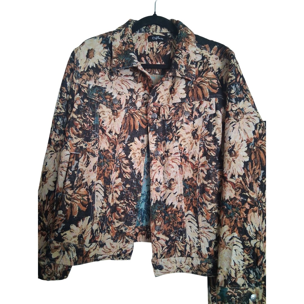 C'estlavie Men Floral Tapestry 2 Piece Set Trucker Jacket and Matching Pants L - Picture 4 of 12